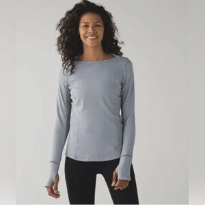 Lululemon🍋 Kanto Catch Me Long Sleeve Heathered White Slate Rulu Size 8